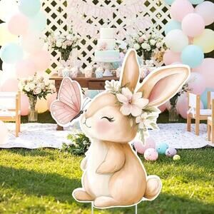 Bunny Baby Shower Decorations, Rabbit Yard Sign with Stakes, Party Decor